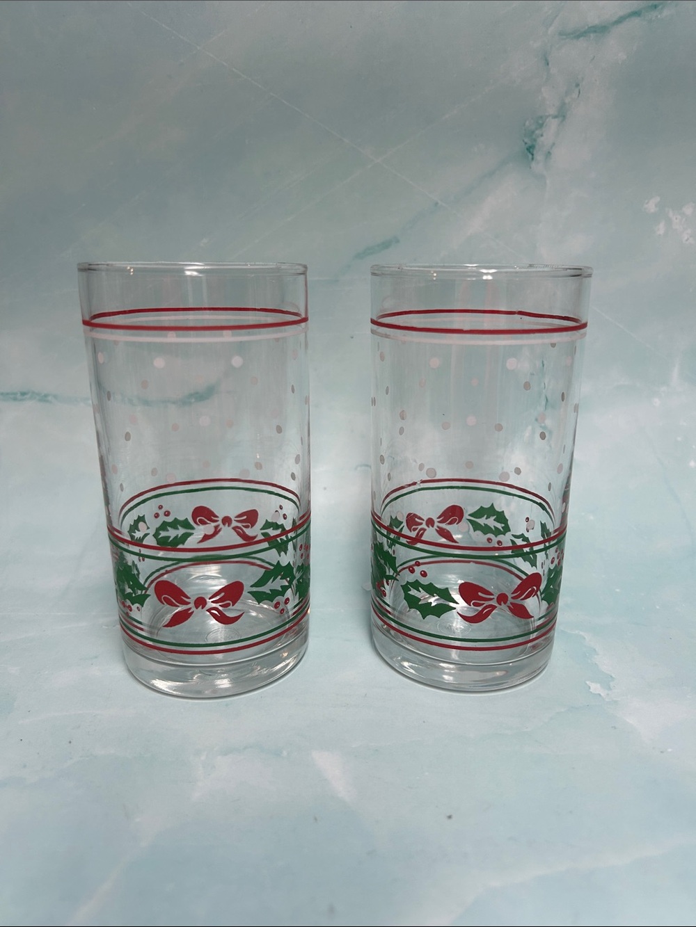 Caprice Holly Berry Bow High Ball Glass Barware Christmas Vintage Festive Set 2
